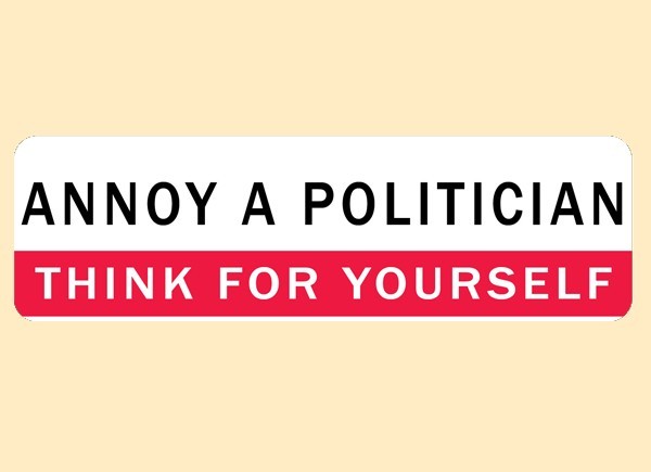 JR440 Starshine Arts"Annoy A Politician" Mini Bumper Sticker