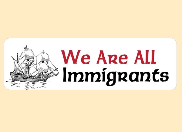 JR487 Starshine Arts"We Are All Immigrants" Mini Bumper Sticker