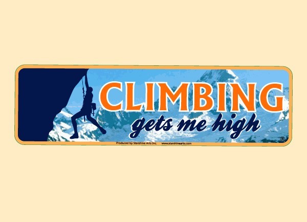JR539 Starshine Arts "Climbing Gets Me High" Mini Bumper Sticker