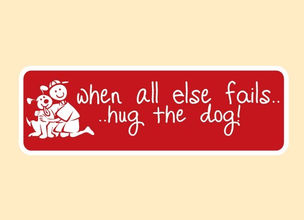 JR564 Starshine Arts "Hug The Dog" Mini Bumper Sticker