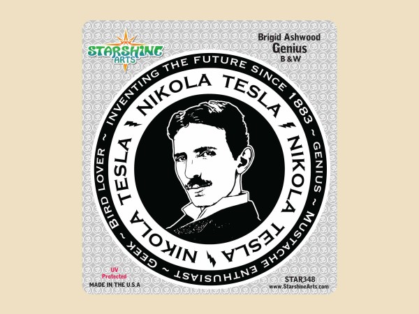 STAR348 4.5" "Genius Tesla B & W" Sticker